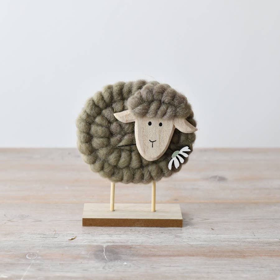 Fluffy Green Sheep Deco, 14cm