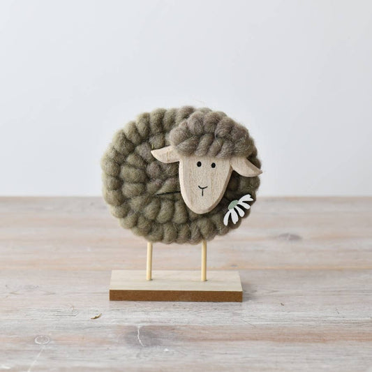 Fluffy Green Sheep Deco, 14cm