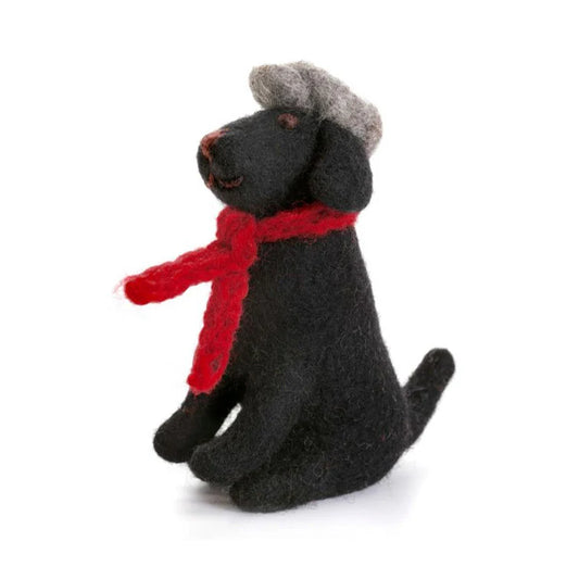 Sitting Black Labrador with Flat Cap & Scarf
