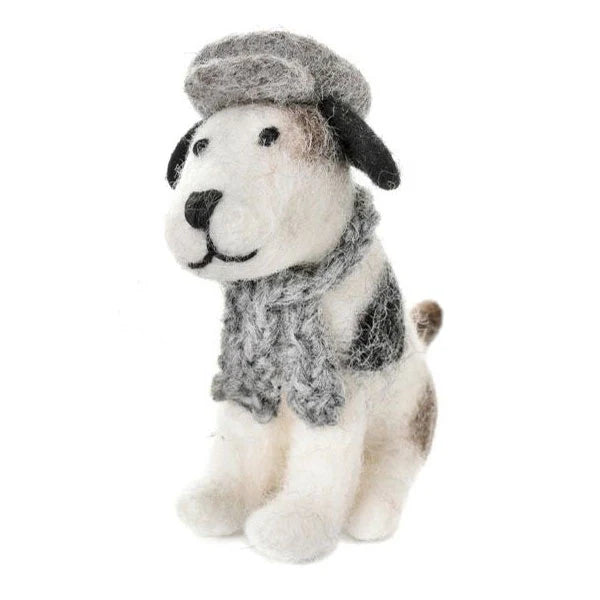 Sitting Jack Russell with Flat Cap & Scarf