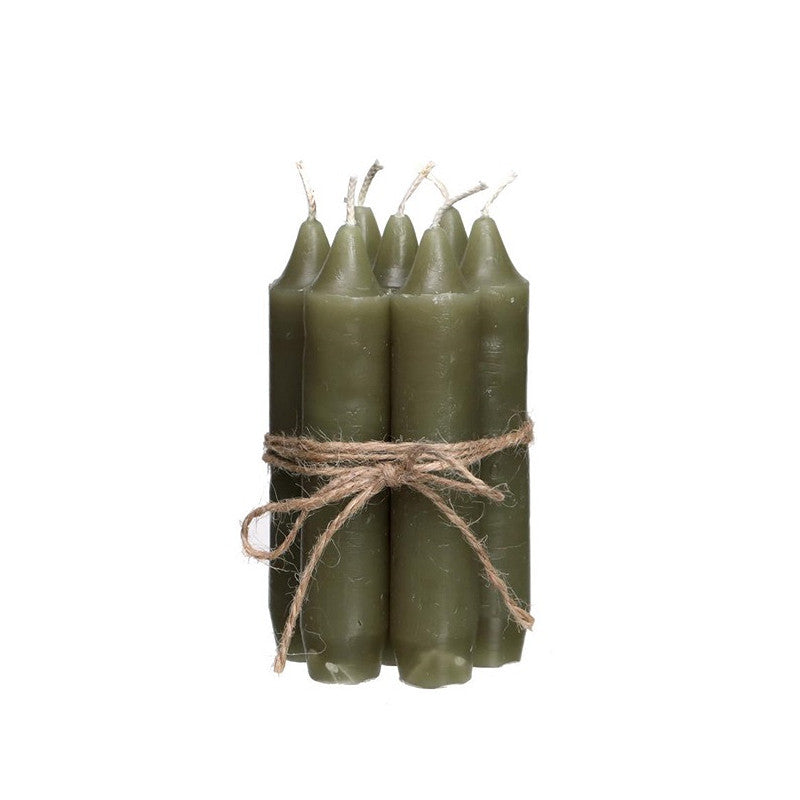 Moss green taper candle set of 7