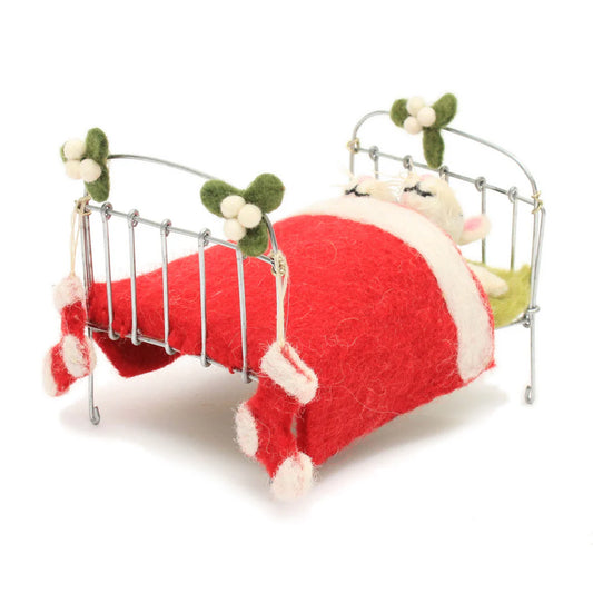 Sleeping Mice Pair in Bed with Stockings